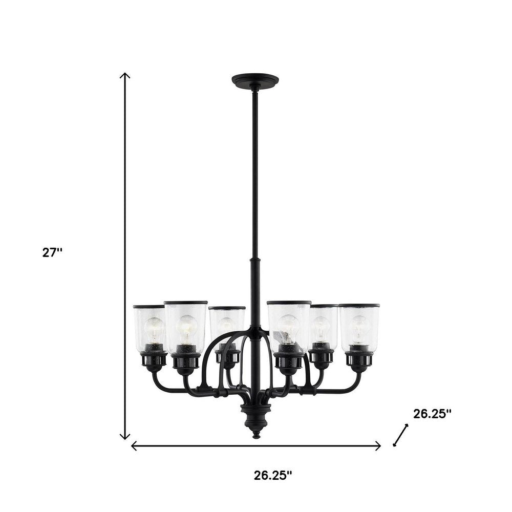 Black Six Light Metal Dimmable Chandelier With Shades HomeRoots