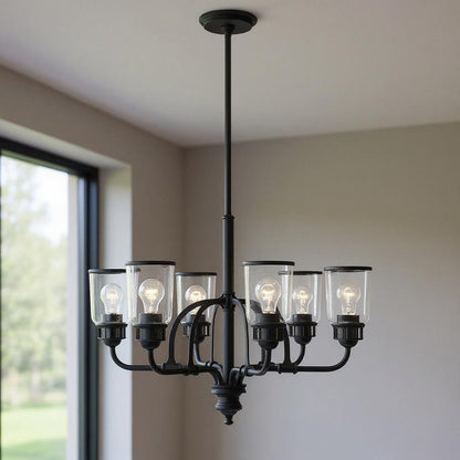 Black Six Light Metal Dimmable Chandelier With Shades HomeRoots
