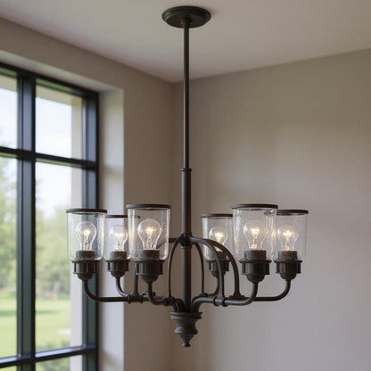 Bronze Six Light Metal Dimmable Chandelier With Shades HomeRoots