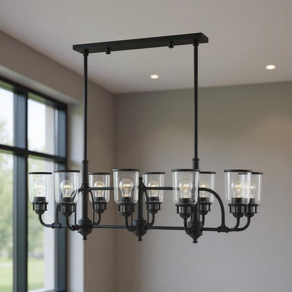Black Eight Light Metal Dimmable Chandelier With Shades HomeRoots