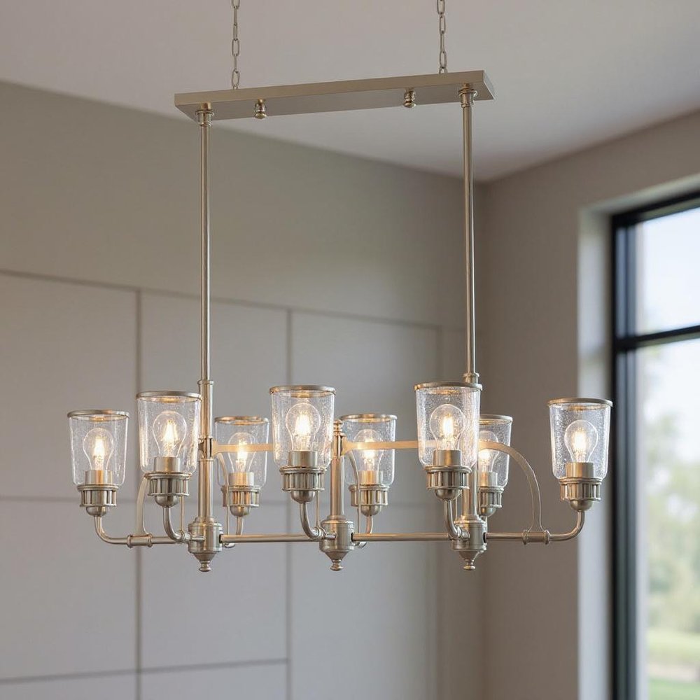 Nickel Eight Light Metal Dimmable Chandelier With Shades HomeRoots