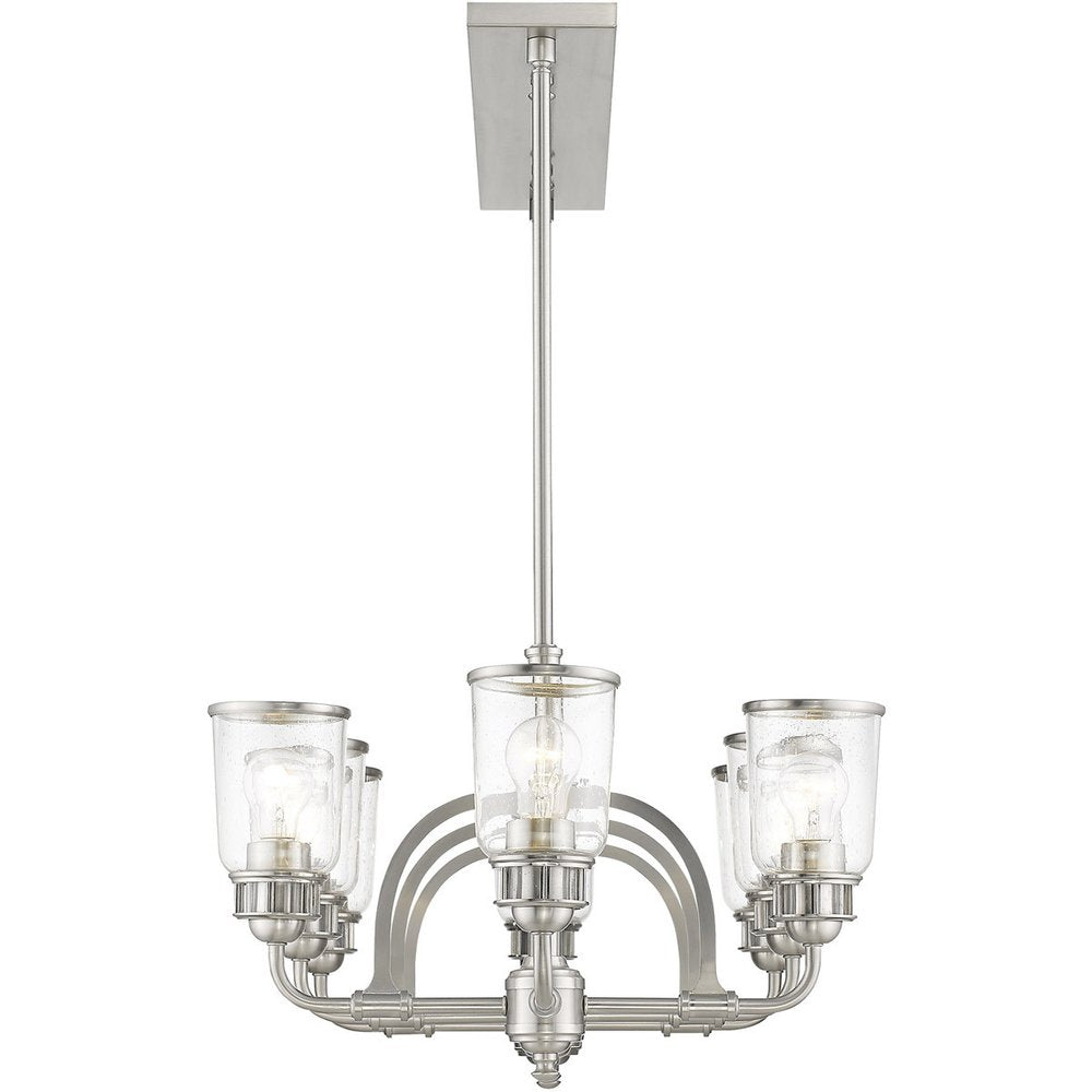 Nickel Eight Light Metal Dimmable Chandelier With Shades HomeRoots