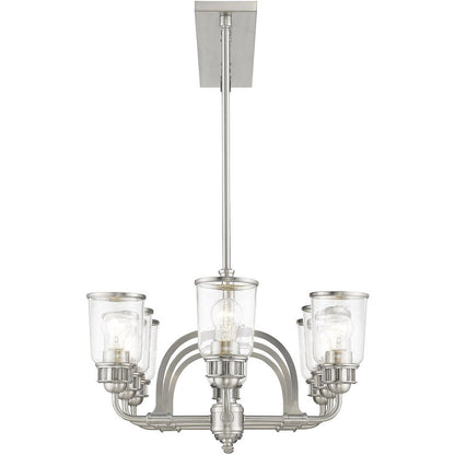 Nickel Eight Light Metal Dimmable Chandelier With Shades HomeRoots