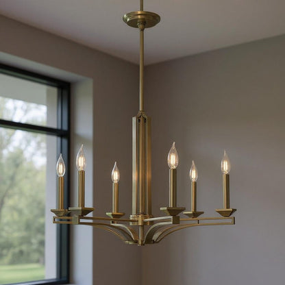 Antiqued Brass Six Light Metal Dimmable Chandelier With Shades HomeRoots