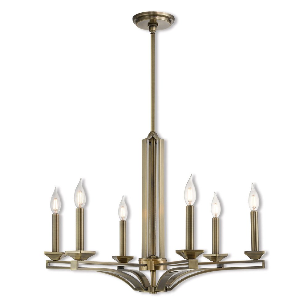 Antiqued Brass Six Light Metal Dimmable Chandelier With Shades HomeRoots