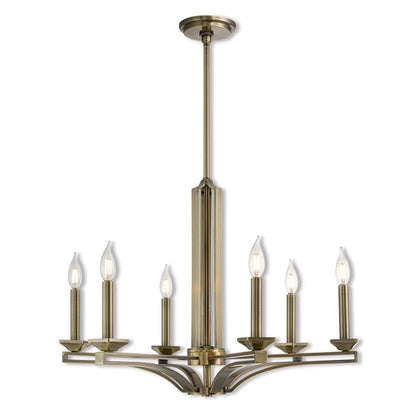 Antiqued Brass Six Light Metal Dimmable Chandelier With Shades HomeRoots