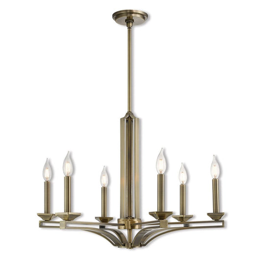 Antiqued Brass Six Light Metal Dimmable Chandelier With Shades HomeRoots