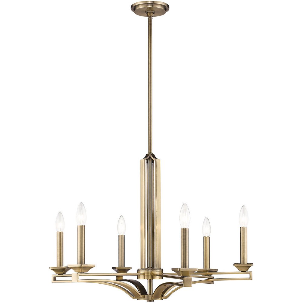 Antiqued Brass Six Light Metal Dimmable Chandelier With Shades HomeRoots