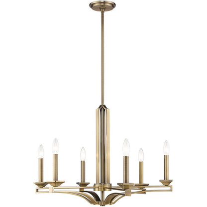Antiqued Brass Six Light Metal Dimmable Chandelier With Shades HomeRoots