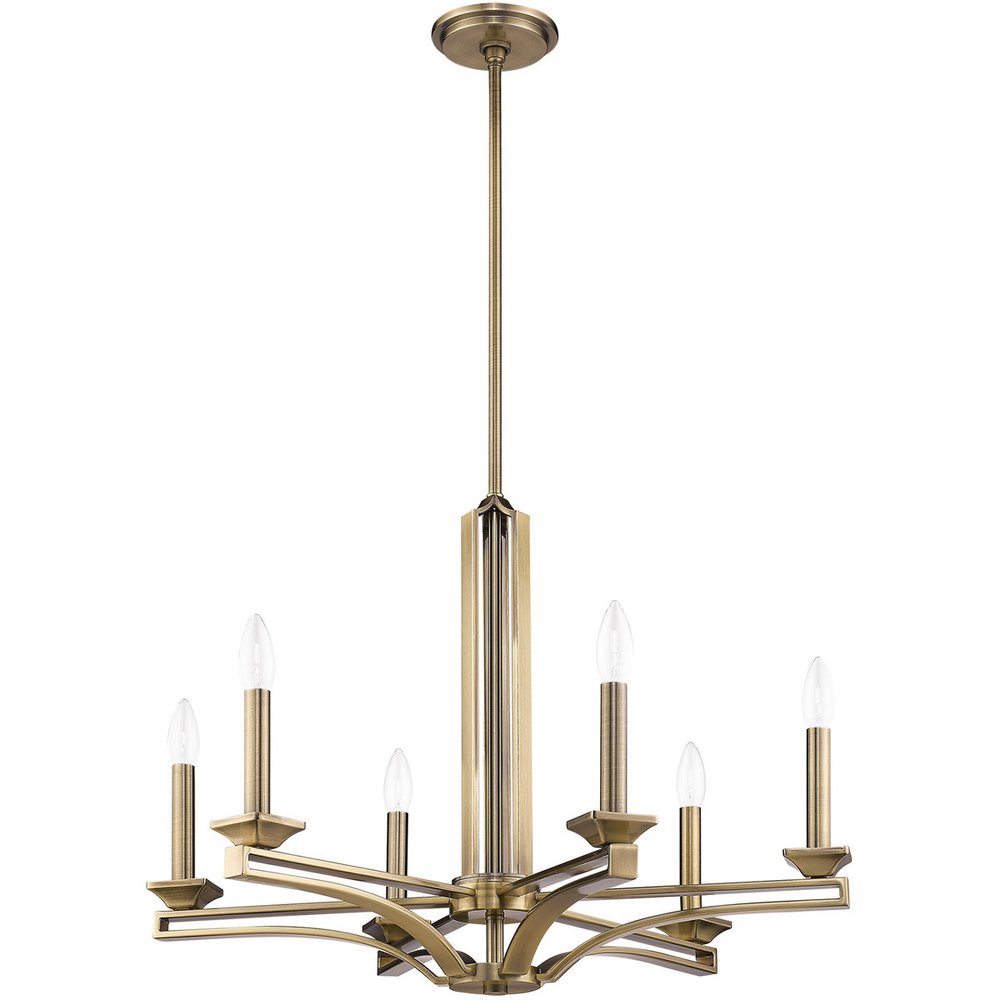 Antiqued Brass Six Light Metal Dimmable Chandelier With Shades HomeRoots
