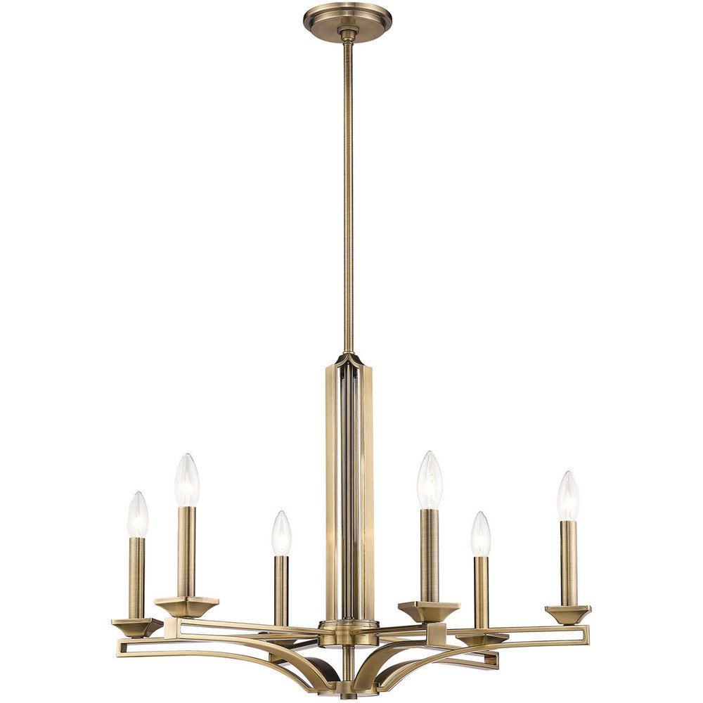 Antiqued Brass Six Light Metal Dimmable Chandelier With Shades HomeRoots
