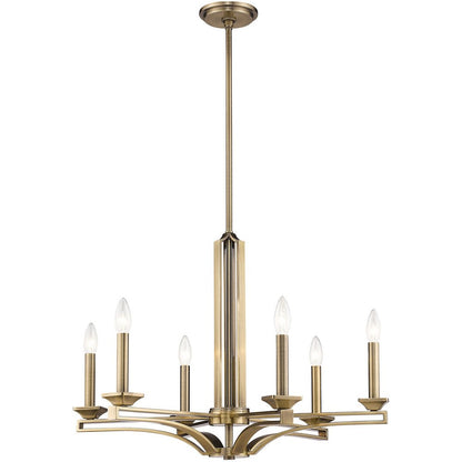 Antiqued Brass Six Light Metal Dimmable Chandelier With Shades HomeRoots