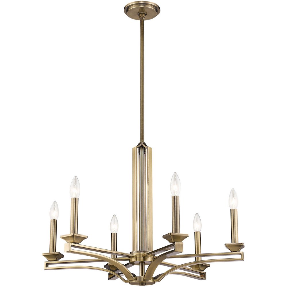 Antiqued Brass Six Light Metal Dimmable Chandelier With Shades HomeRoots