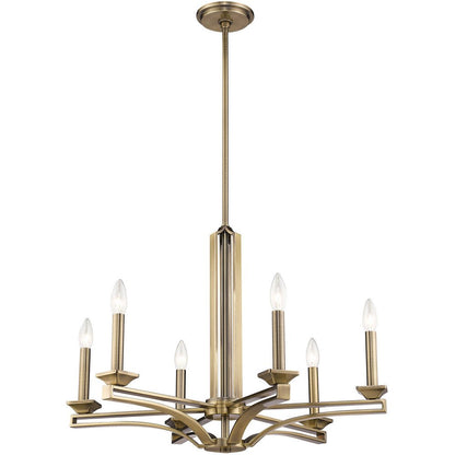Antiqued Brass Six Light Metal Dimmable Chandelier With Shades HomeRoots