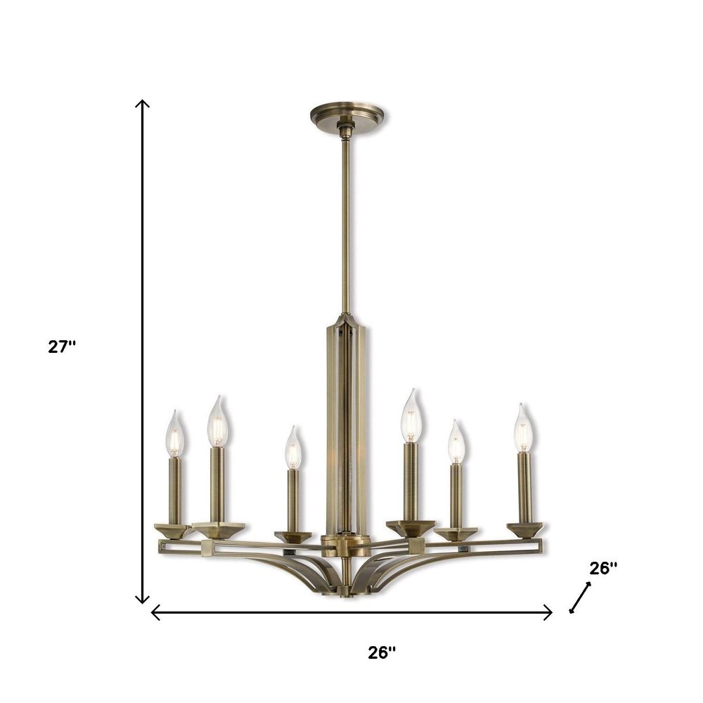 Antiqued Brass Six Light Metal Dimmable Chandelier With Shades HomeRoots