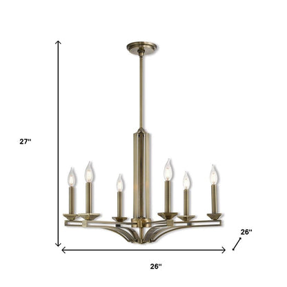 Antiqued Brass Six Light Metal Dimmable Chandelier With Shades HomeRoots