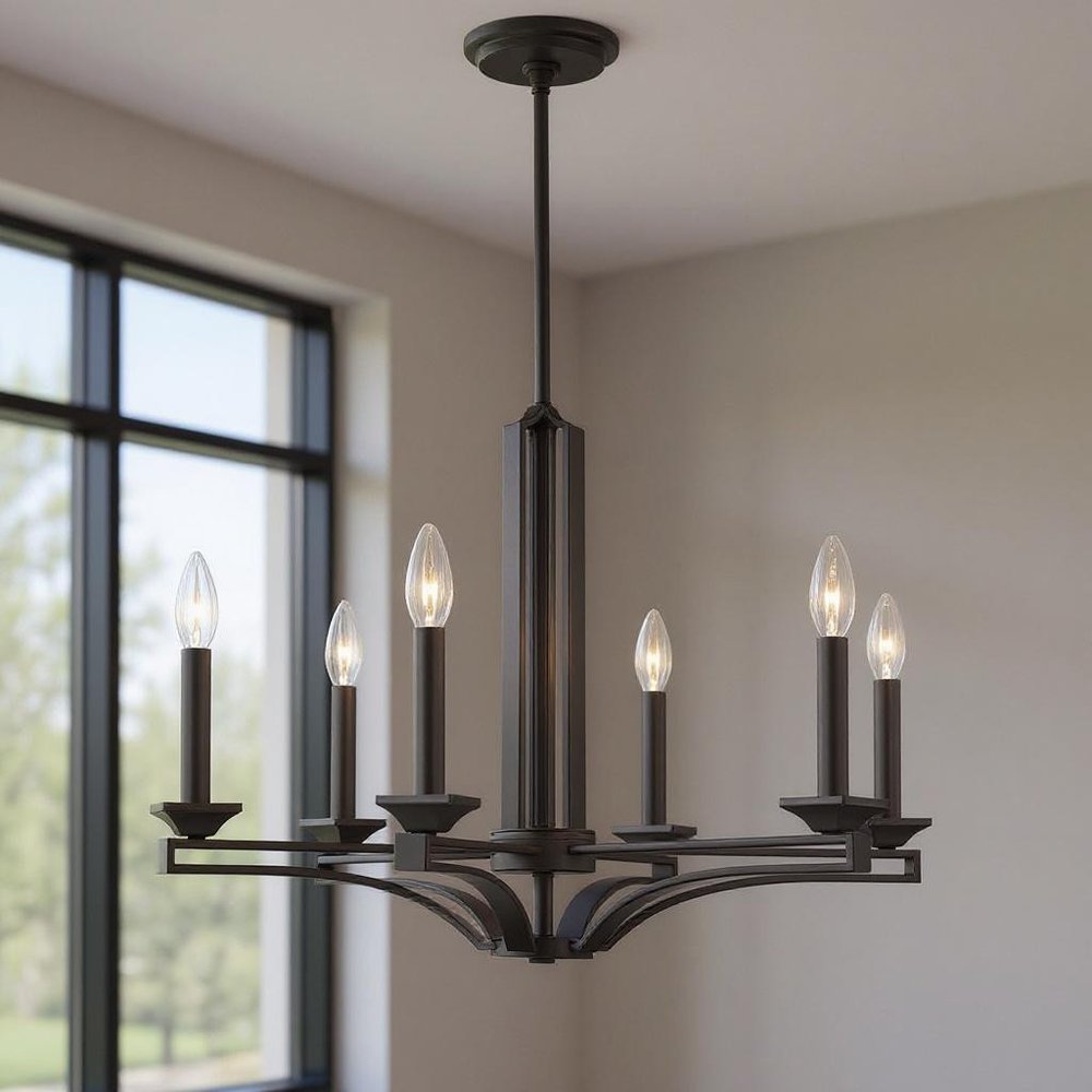 Bronze Six Light Metal Dimmable Chandelier With Shades HomeRoots