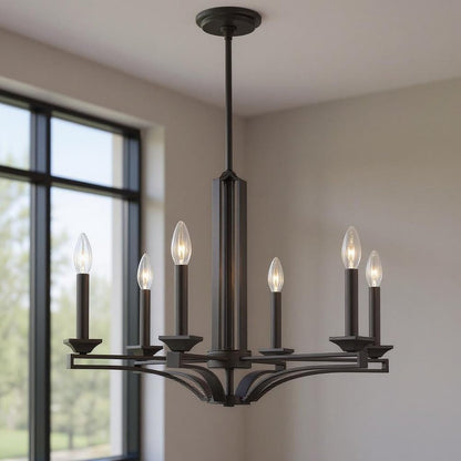 Bronze Six Light Metal Dimmable Chandelier With Shades HomeRoots
