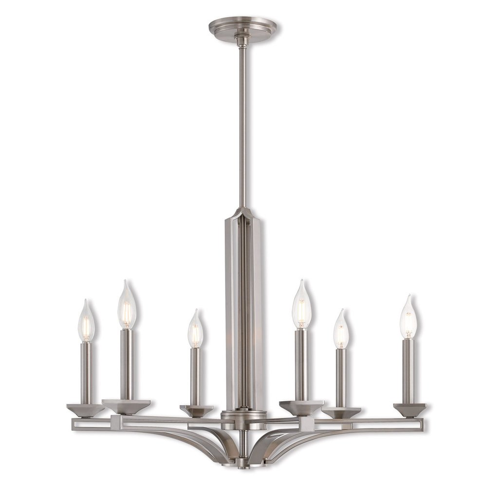 Nickel Six Light Metal Dimmable Chandelier With Shades HomeRoots