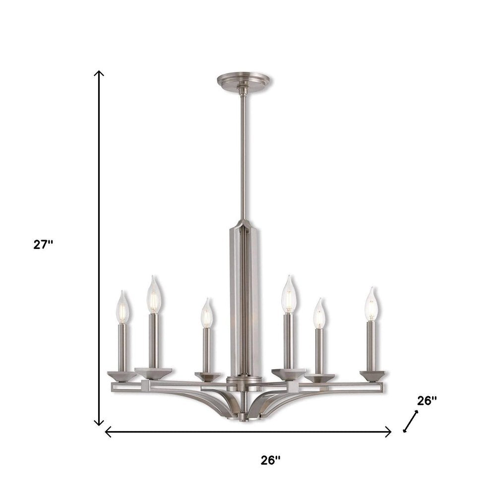 Nickel Six Light Metal Dimmable Chandelier With Shades HomeRoots