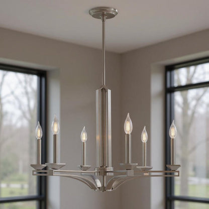 Nickel Six Light Metal Dimmable Chandelier With Shades HomeRoots