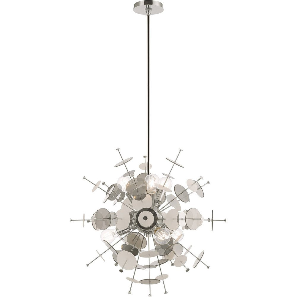 Silver Six Light Metal Dimmable Chandelier With Shades HomeRoots