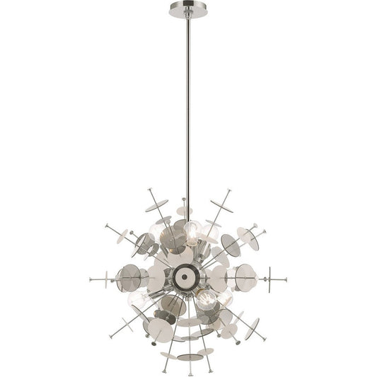 Silver Six Light Metal Dimmable Chandelier With Shades HomeRoots