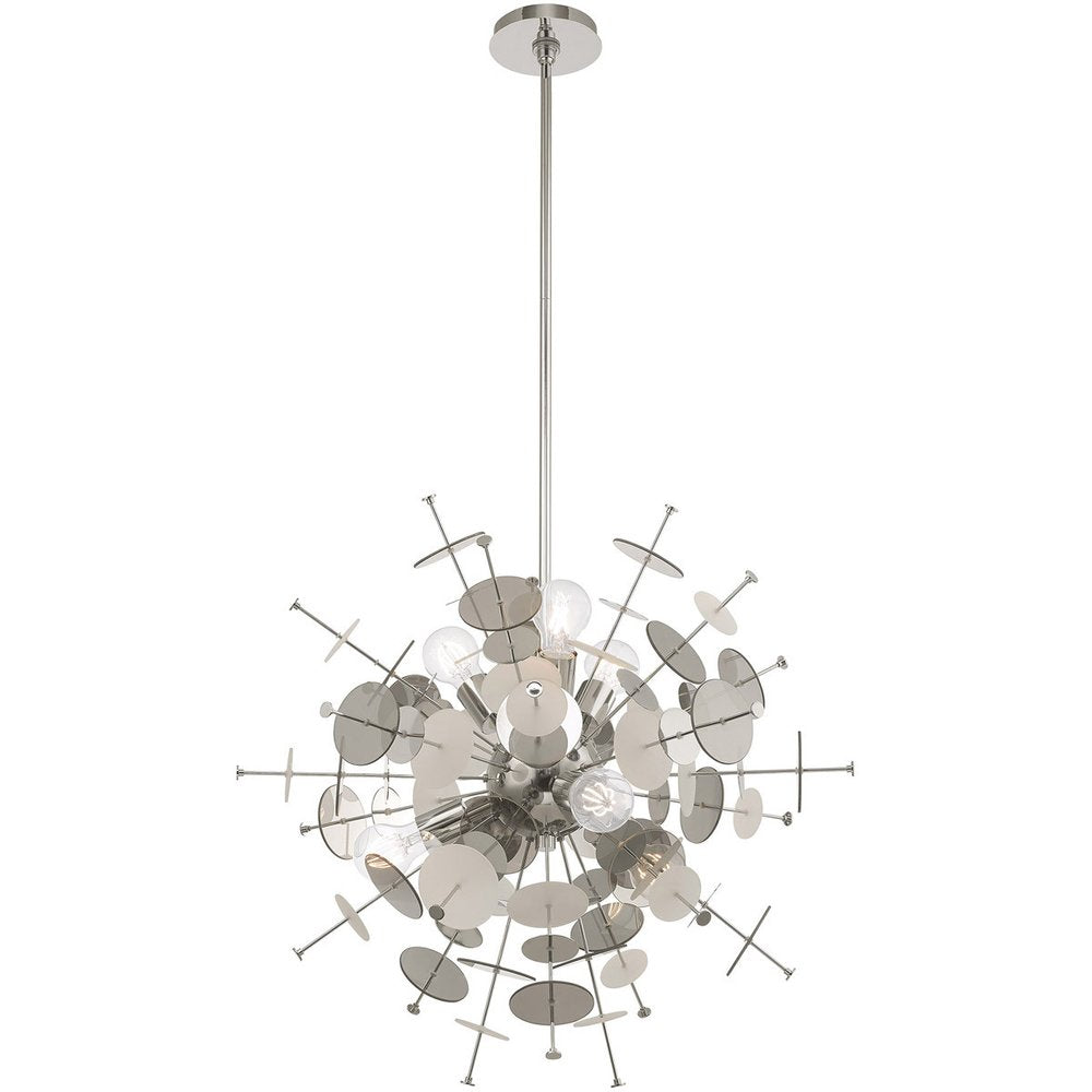 Silver Six Light Metal Dimmable Chandelier With Shades HomeRoots