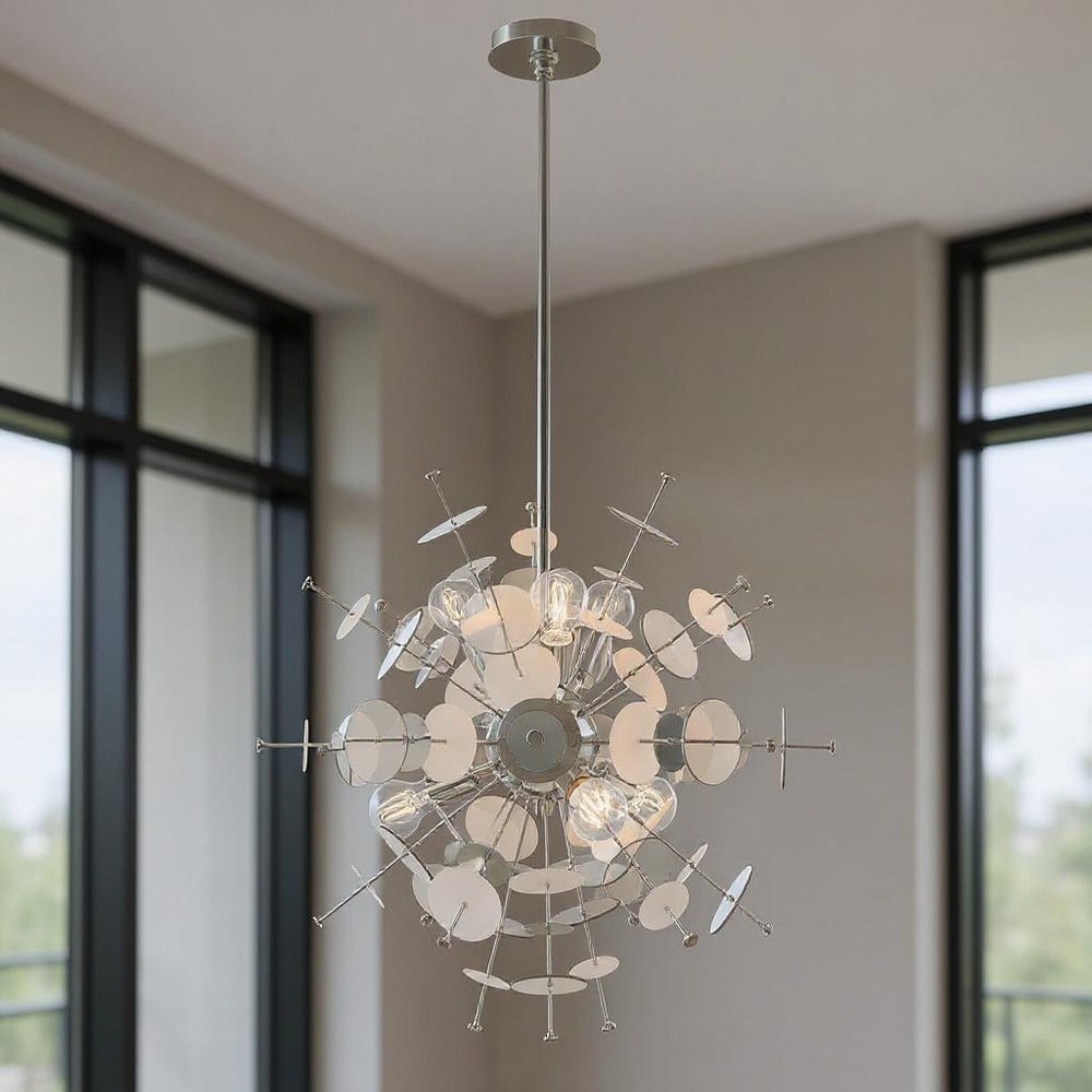 Silver Six Light Metal Dimmable Chandelier With Shades HomeRoots