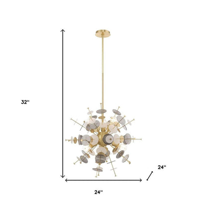 Brass Six Light Metal Dimmable Chandelier With Shades HomeRoots