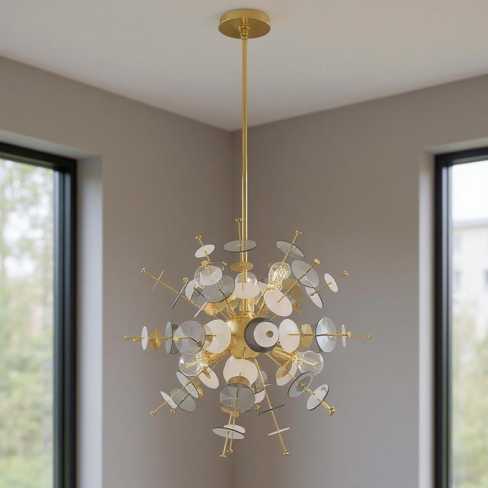 Brass Six Light Metal Dimmable Chandelier With Shades HomeRoots