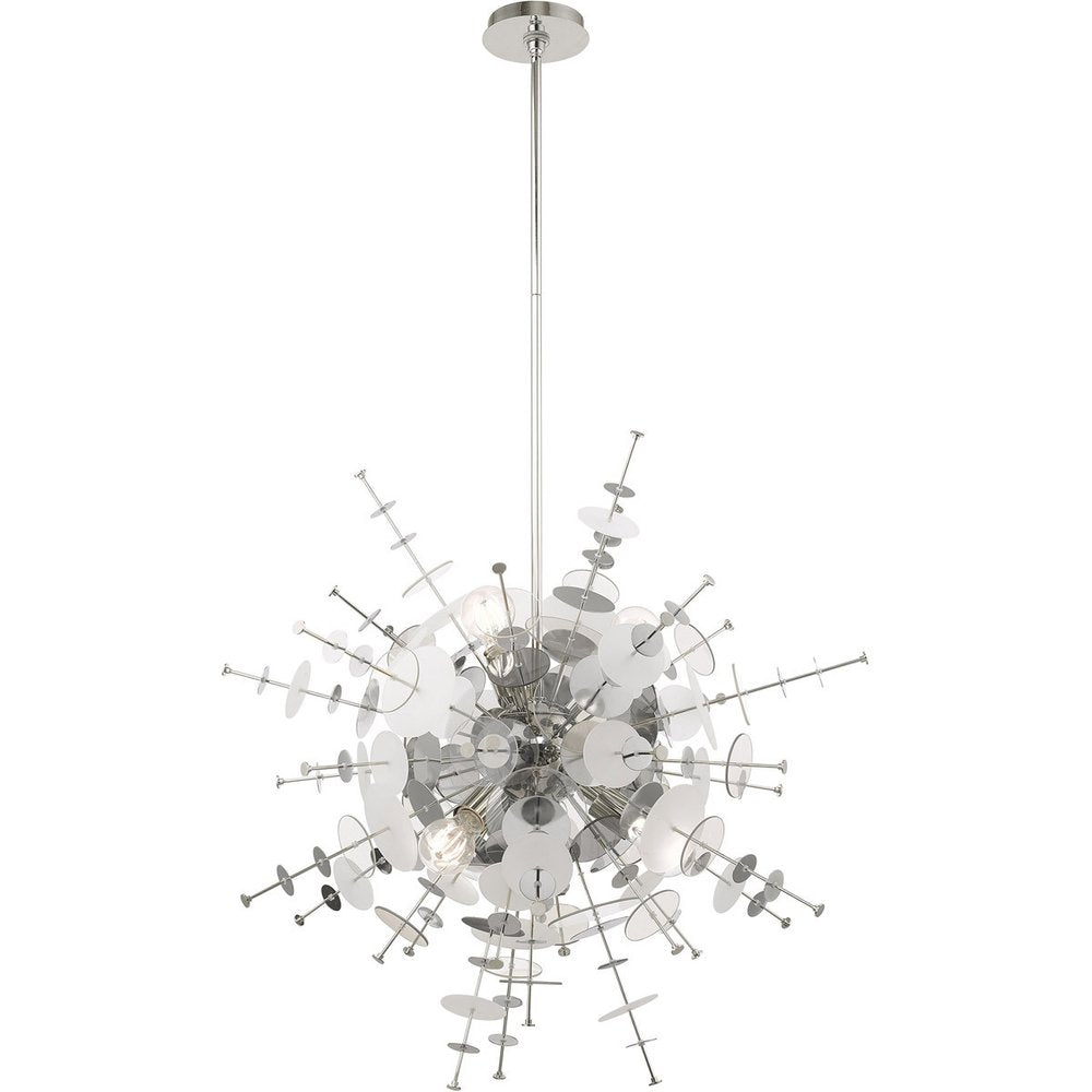 Silver Six Light Metal Dimmable Chandelier With Shades HomeRoots