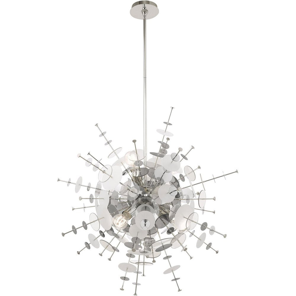 Silver Six Light Metal Dimmable Chandelier With Shades HomeRoots