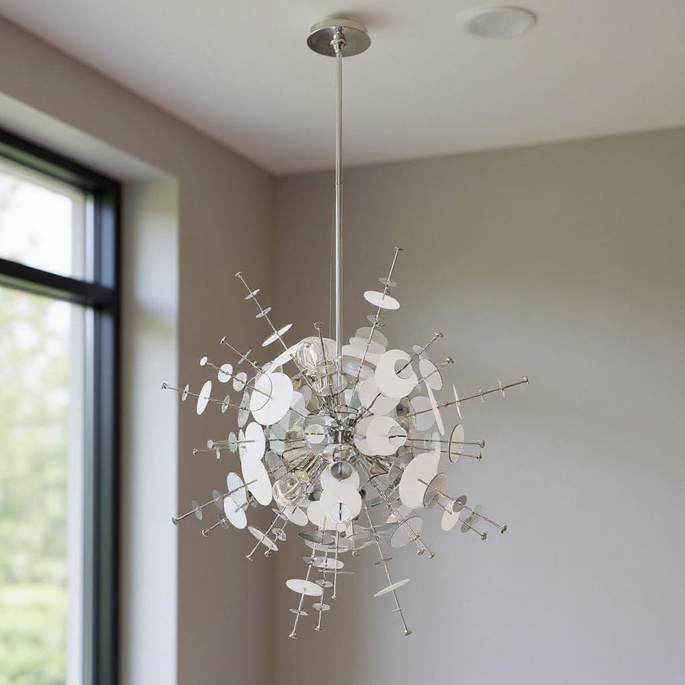 Silver Six Light Metal Dimmable Chandelier With Shades HomeRoots