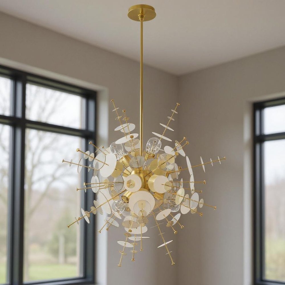 Brass Six Light Metal Dimmable Chandelier With Shades HomeRoots
