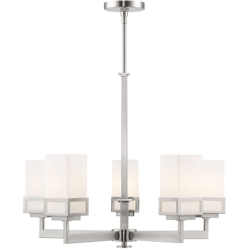 Nickel Five Light Metal Dimmable Chandelier With Shades HomeRoots