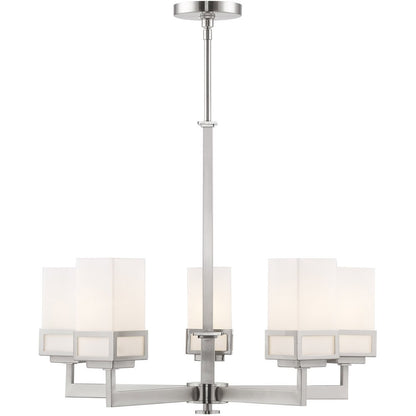 Nickel Five Light Metal Dimmable Chandelier With Shades HomeRoots