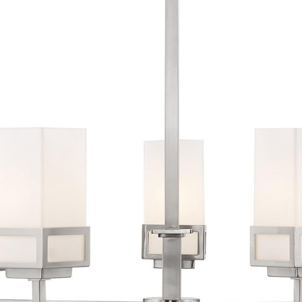Nickel Five Light Metal Dimmable Chandelier With Shades HomeRoots