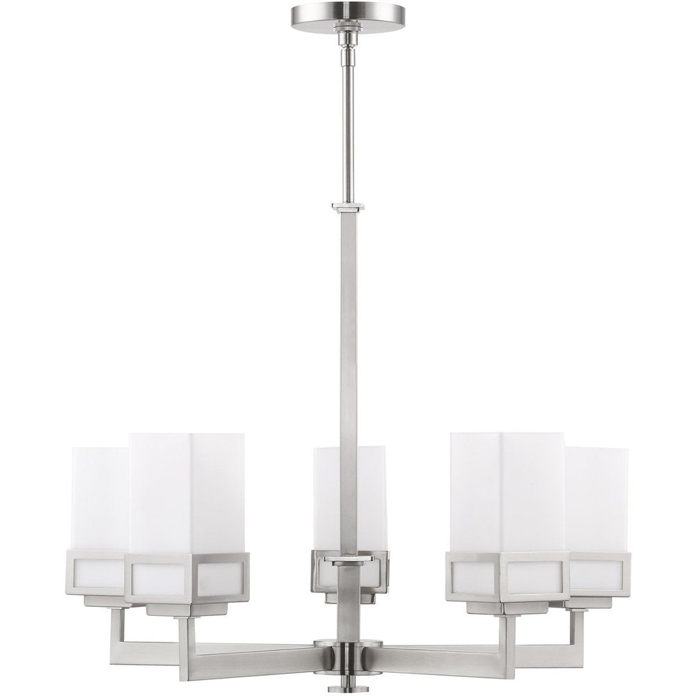 Nickel Five Light Metal Dimmable Chandelier With Shades HomeRoots