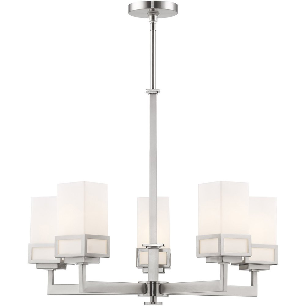 Nickel Five Light Metal Dimmable Chandelier With Shades HomeRoots