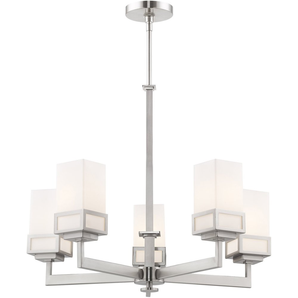 Nickel Five Light Metal Dimmable Chandelier With Shades HomeRoots