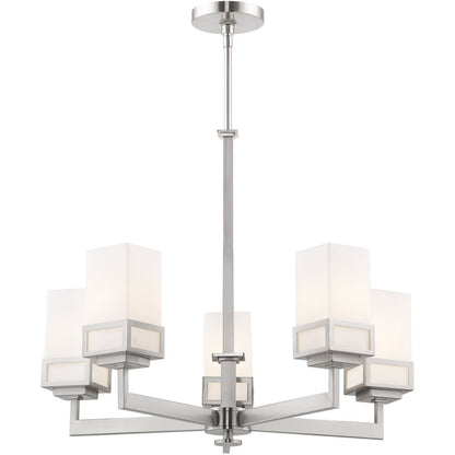Nickel Five Light Metal Dimmable Chandelier With Shades HomeRoots