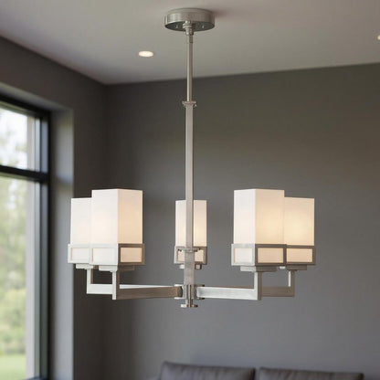 Nickel Five Light Metal Dimmable Chandelier With Shades HomeRoots