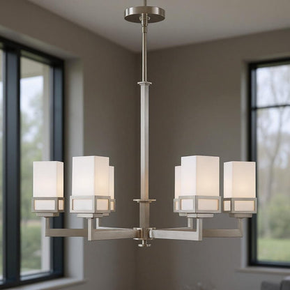 Nickel Six Light Metal Dimmable Chandelier With Shades HomeRoots