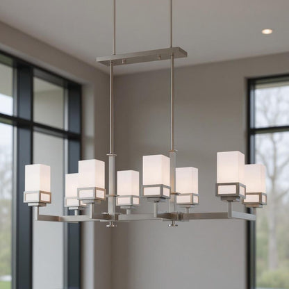 Nickel Eight Light Metal Dimmable Chandelier With Shades HomeRoots