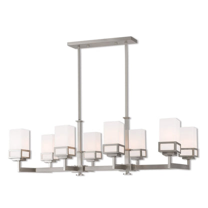 Nickel Eight Light Metal Dimmable Chandelier With Shades HomeRoots