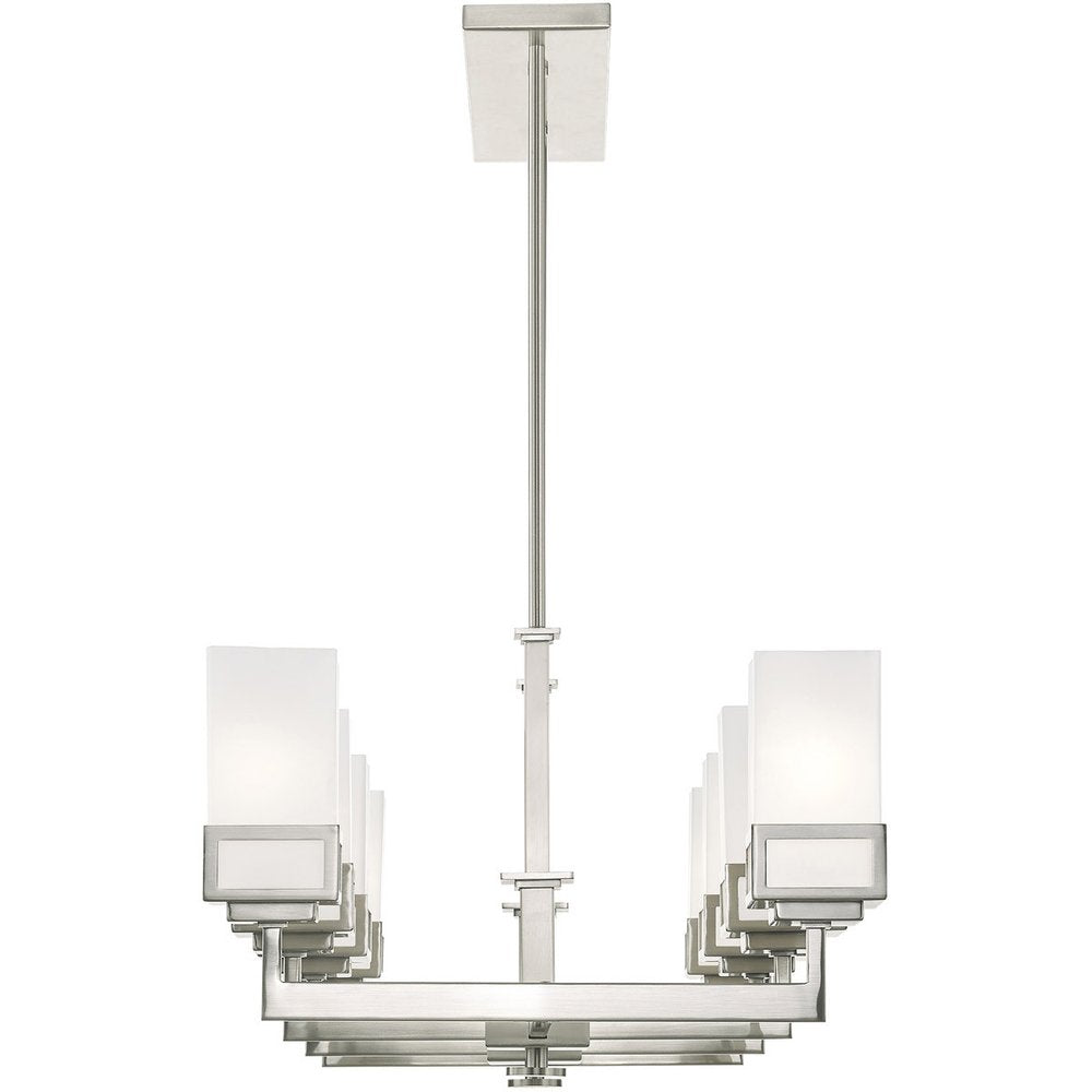 Nickel Eight Light Metal Dimmable Chandelier With Shades HomeRoots