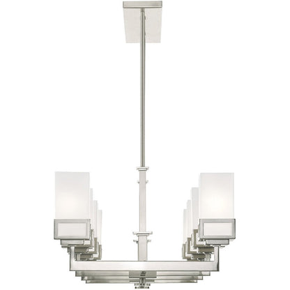 Nickel Eight Light Metal Dimmable Chandelier With Shades HomeRoots