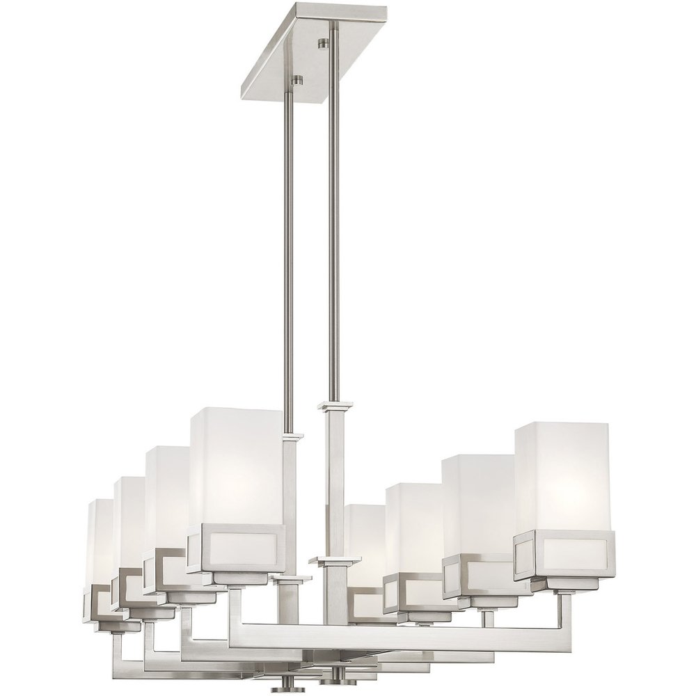 Nickel Eight Light Metal Dimmable Chandelier With Shades HomeRoots