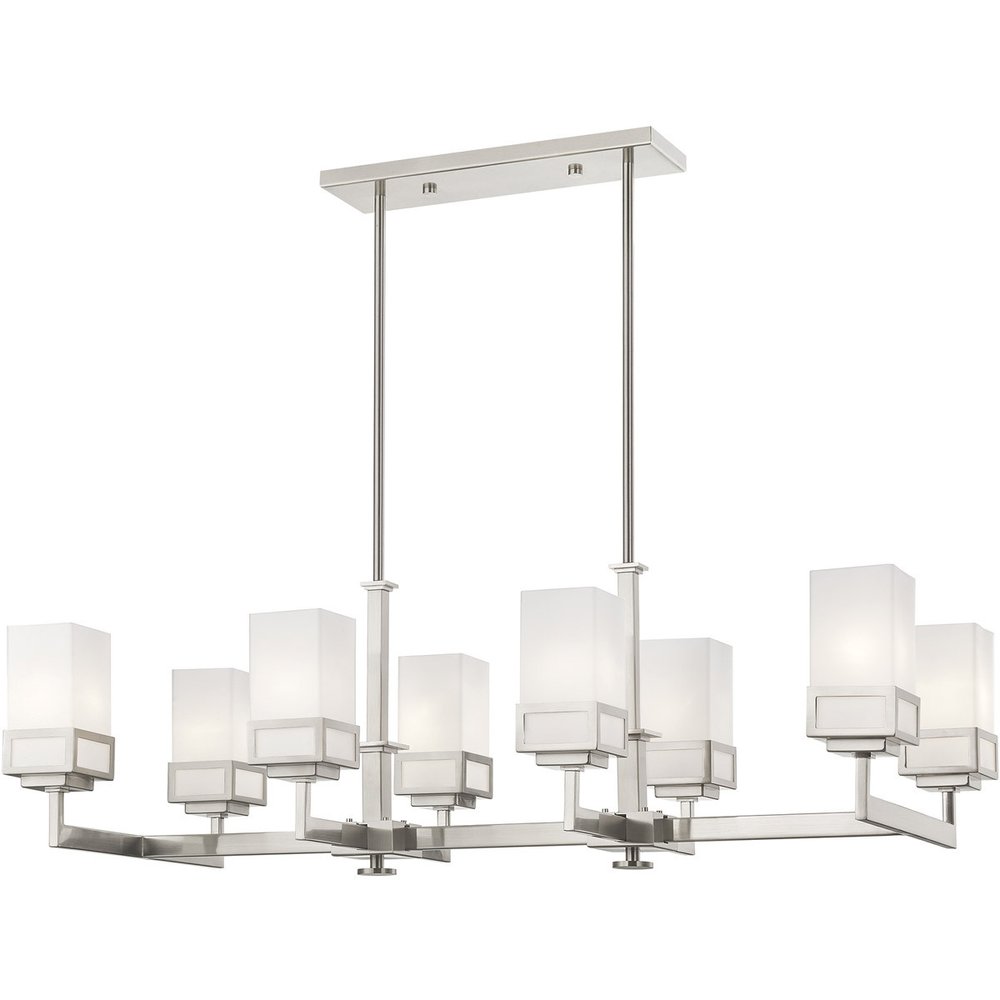 Nickel Eight Light Metal Dimmable Chandelier With Shades HomeRoots